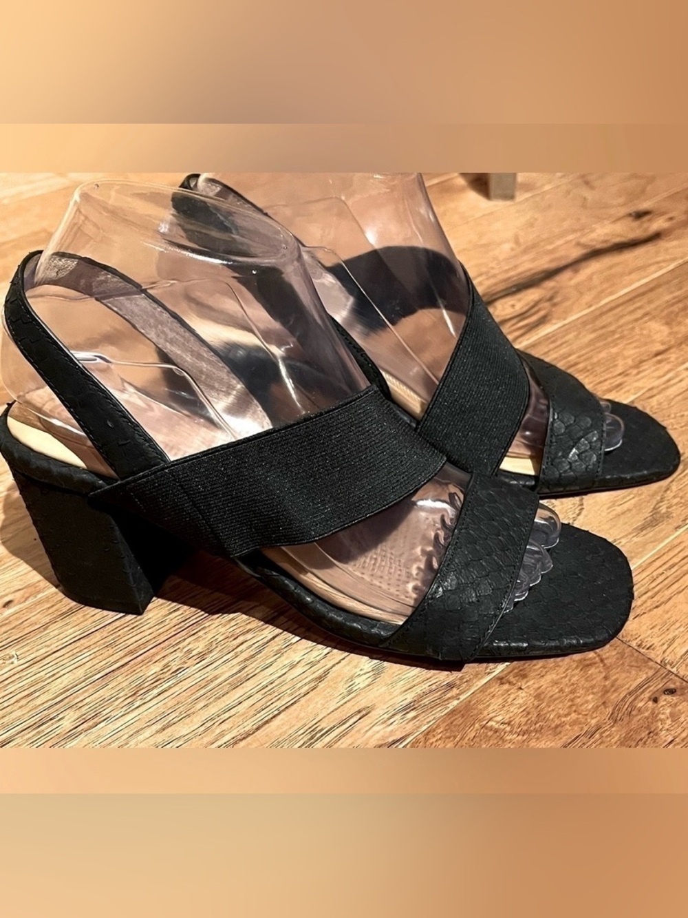 New CORSO COMO Black Snake Print Genuine Leather Open Toe Heel Sandal Sling Back